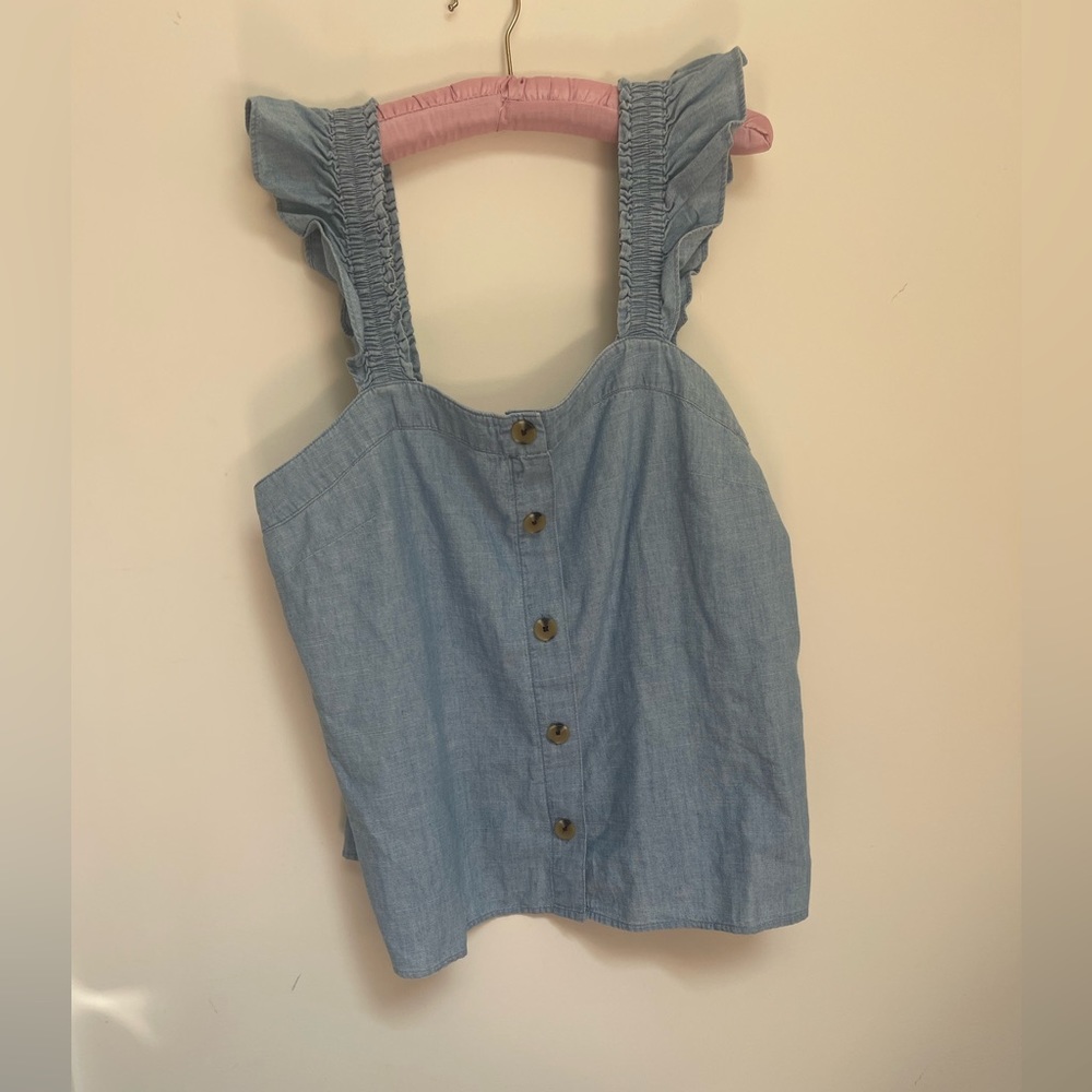 J.Crew Chambray Button-Front Tank Top With Ruffle… - image 3